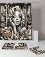 Juego 5 piezas con Cortina de baño de Tela Poliéster y Forro de Ducha de Plástico J-19