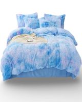 PLUMON CHIPORRO PELUDO 2 PLAZAS CELESTE JASPEADO