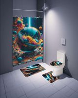 Juego 5 piezas con Cortina de baño de Tela Poliéster y  Forro de Ducha de Plástico J-17