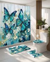 Juego 5 piezas con Cortina de baño de Tela Poliéster y  Forro de Ducha de Plástico J-6