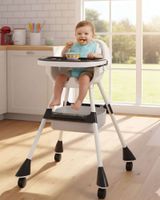 Silla de Comer para Bebé Multifuncional 3 en 1 Negro