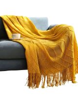 Mantas para sofas camas u oficinas con Flecos 127x152 cm Amarillo
