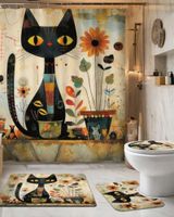 Juego 5 piezas con Cortina de baño de Tela Poliéster y  Forro de Ducha de Plástico J-15