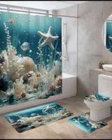 Juego 5 piezas con Cortina de baño de Tela Poliéster y  Forro de Ducha de Plástico J-8