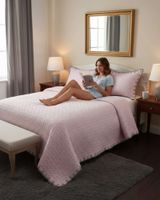 CUBRECAMAS QUILT BORDADOS 2 PLAZA EXTRA SUAVE ROSA CLARO