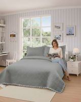 CUBRECAMAS QUILT BORDADOS 2 PLAZA EXTRA SUAVE GRIS