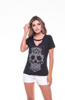 POLERA CHOKER PEDRERIA WOMAN SKULL BLACK RC-12