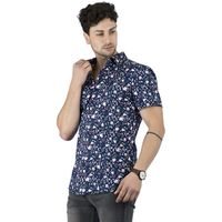 CAMISA  FLOREADA DIABOLO SLIM FIT MANGA CORTA AZUL