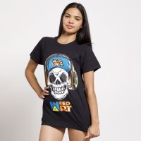 POLERA OVERSIZE MC NEGRA ESTAMPADO AUDIFONO