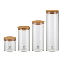 Set Contenedores Vidrio Herméticos Organizadores Tapa Bambú 4 Un