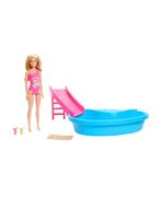 Muñeca Barbie set juego alberca glam con tobogán