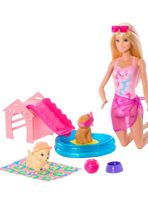Barbie set de juego fiesta en la piscina con perritos
