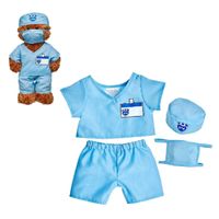 Traje médico azul Build a Bear con gorra y mascarilla