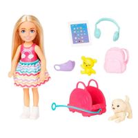 Muñeca Barbie Chelsea viajera con accesorios y cachorro