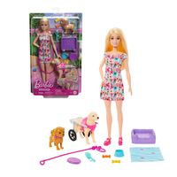 Muñeca Barbie set paseo de perrito silla de ruedas