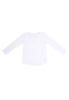 Polera Aplicación Flores Algodón Invierno Niña Blanco