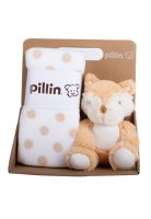 Set Peluche Manta Zorro Bebé Niño Café Pillin