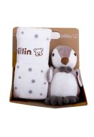 Set Peluche Manta Pingüino Bebé Niño Gris Pillin