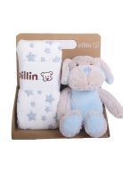 Set Peluche Manta Perro Bebé Niño Celeste Pillin