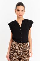 Blusa Cuello Mao Botones Negro Nicopoly