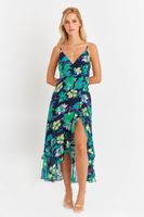 Vestido Asimétrico Floral Verde Nicopoly