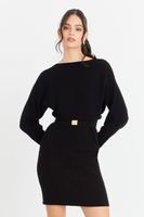 Vestido Acanalado Negro con Cinturón Nicopoly