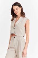 Gilet Crop con Solapa Beige Oscuro Nicopoly