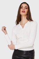 Polera Manga Larga Cuello Camisero Blanco Invierno Nicopoly