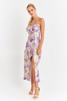 Vestido Satinado Escote Fruncido Lila Nicopoly