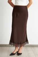 Falda Satín Encaje en Ruedo Café Nicopoly