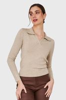 Polera Manga Larga Cuello Camisero Khaki Nicopoly