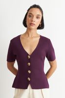 Polera Hilo Cuello V Botones Morado Nicopoly