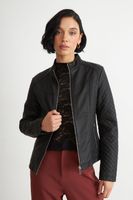 Chaqueta Ecocuero Acolchado Cuello Mao Negro Nicopoly