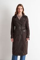 Abrigo Tipo Gamuza y Ecocuero Café Nicopoly