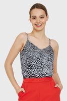 Top Básico Leopardo Tipo Satín Gris Nicopoly