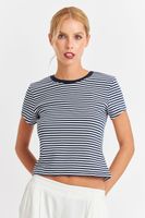 Polera Básica Cuello Redondo Líneas Azul Marino Nicopoly