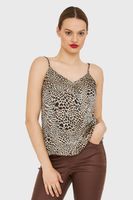 Top Básico Leopardo Tipo Satín Café Nicopoly