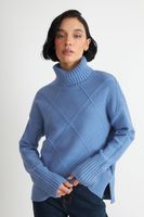 Sweater Cuello Alto Rombos Azul Nicopoly