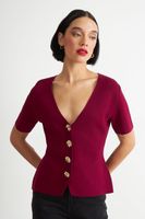 Polera Hilo Cuello V Botones Burdeo	 Nicopoly