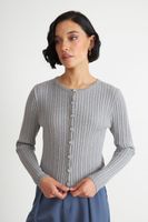 Cárdigan Trenzado Cuello Redondo Gris Nicopoly