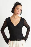 Polera Encaje Manga Larga Negro Nicopoly