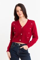 Cárdigan Crop Perlas Rojo Nicopoly