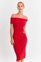 Vestido Acanalado Off The Shoulder Rojo Nicopoly