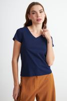 Polera Escote en V Básica Azul Marino Nicopoly