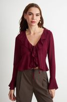 Blusa Vuelos Manga Larga Burdeo Nicopoly