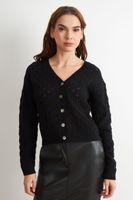 Cárdigan Tejido Calado Cuello V Negro Nicopoly