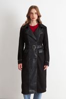 Abrigo Tipo Gamuza y Ecocuero Negro Nicopoly