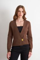 Cárdigan Cruzado con Botón Dorado Café Nicopoly