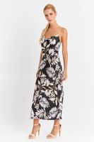 Vestido Tipo Satín Floreado Negro Nicopoly