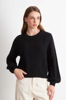 Sweater Trenzado Cuello Redondo Negro Nicopoly